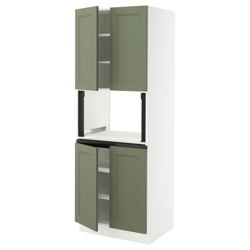SEKTION kitchen unit in green with white top, closed cabinets, simple design.