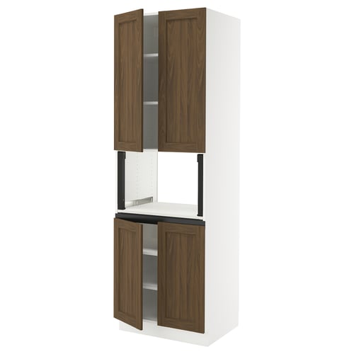 This image the ikea SEKTION kitchen cabinet in white and walnut, with four undermounted doors. It stands tall and sleek, ideal for kitchen storage.