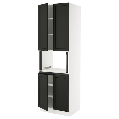 Black & white narrow cabinet, 4 doors, bevelled edges, shelves