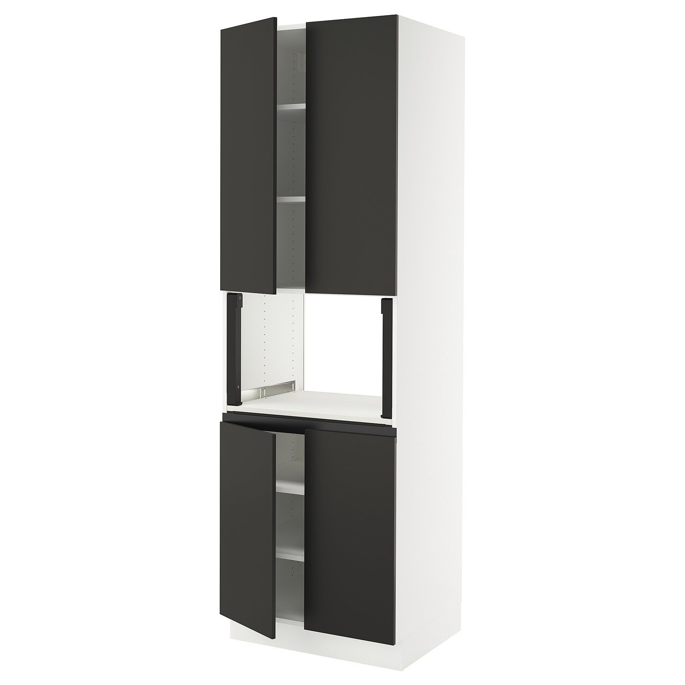 SEKTION high cabinet for micro w 4 doors, white/Nickebo matte