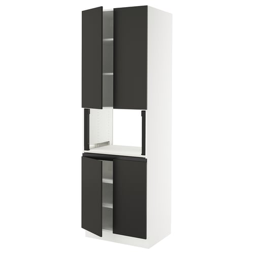 SEKTION kitchen unit, black-white, tall, modern, with multiple shelves.