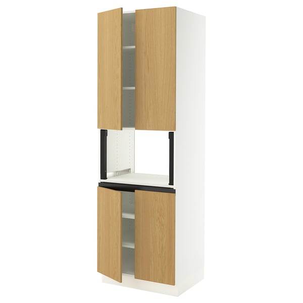 SEKTION High cabinet for micro w 4 doors, white/Sinarp oak veneer, 30x24x90 "
