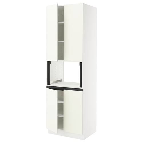 A white SEKTION kitchen cabinet with two doors and a drawer. It has a sleek, modern design with a smooth finish.