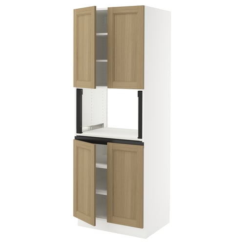 SEKTION kitchen unit in light oak wood and white, featuring open and closed cabinets with a modern design.