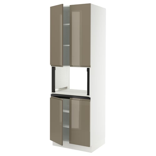 A high gloss dark grey-brown SEKTION kitchen cabinet with integrated handles and a shelf, featuring a sleek and modern design.