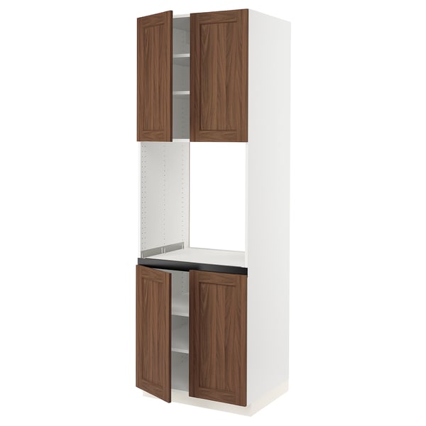 SEKTION High cabinet for oven w 4 doors, white Enköping/brown walnut effect, 30x24x90 "