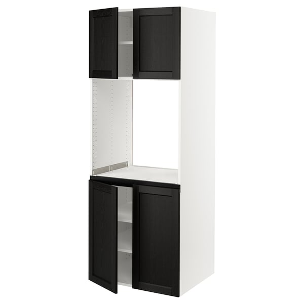 SEKTION High cabinet for oven w 4 doors, white/Lerhyttan black stained, 30x24x80 "