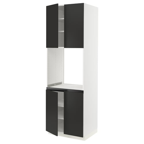 SEKTION kitchen unit in black and white with open doors, modern, tall, rectangular design.