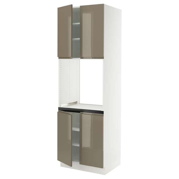 SEKTION High cabinet for oven w 4 doors, white/Voxtorp high-gloss dark grey-brown, 30x24x90 "