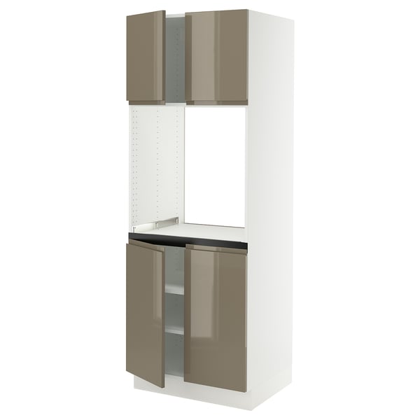 SEKTION High cabinet for oven w 4 doors, white/Voxtorp high-gloss dark grey-brown, 30x24x80 "
