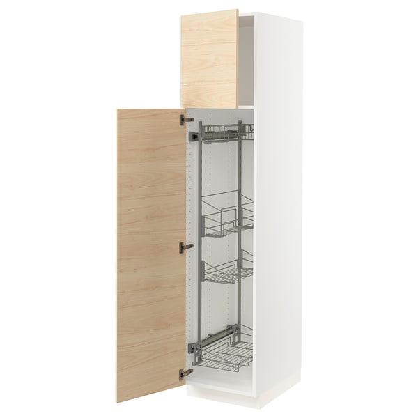 SEKTION High cabinet/pull-out int fittings, white/Askersund light ash effect, 18x24x80 "