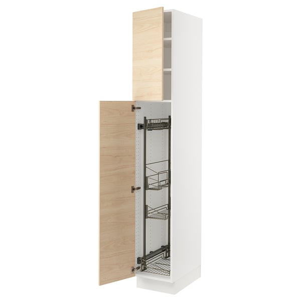 SEKTION High cabinet/pull-out int fittings, white/Askersund light ash effect, 15x24x90 "