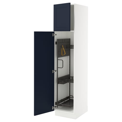 SEKTION kitchen cabinet with blue door and adjustable shelves.