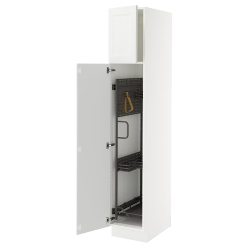 White SEKTION cabinet with adjustable shelves and dampened hinges.