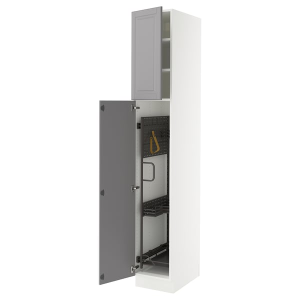 SEKTION High cabinet/pull-out int fittings, white/Bodbyn gray, 15x24x90 "
