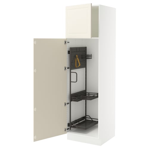 White SEKTION cabinet with bevelled off-white door, inner shelves, adjustable shelving.
