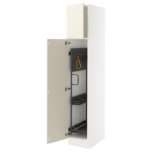 SEKTION white cabinet, open, off-white door, adjustable shelves, 3 hinges.