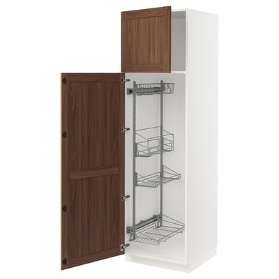 SEKTION High cabinet/pull-out int fittings, white Enköping/brown walnut effect, 24x24x80 "