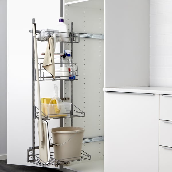 SEKTION High cabinet/pull-out int fittings, white/Havstorp beige, 18x24x80 "