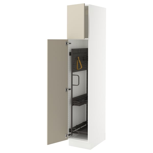 SEKTION High cabinet/pull-out int fittings, white/Havstorp beige, 15x24x80 "