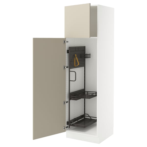 SEKTION High cabinet/pull-out int fittings, white/Havstorp beige, 24x24x80 "
