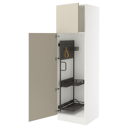 SEKTION kitchen cabinet in beige with adjustable shelves and door stopper.