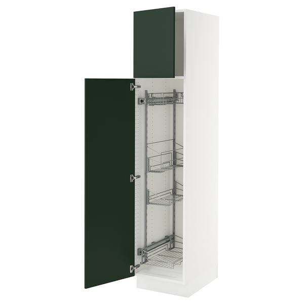SEKTION High cabinet/pull-out int fittings, white/Havstorp deep green, 18x24x80 "