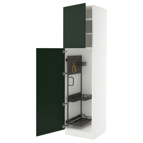 SEKTION tall green cabinet with white shelves, modern, organised storage.