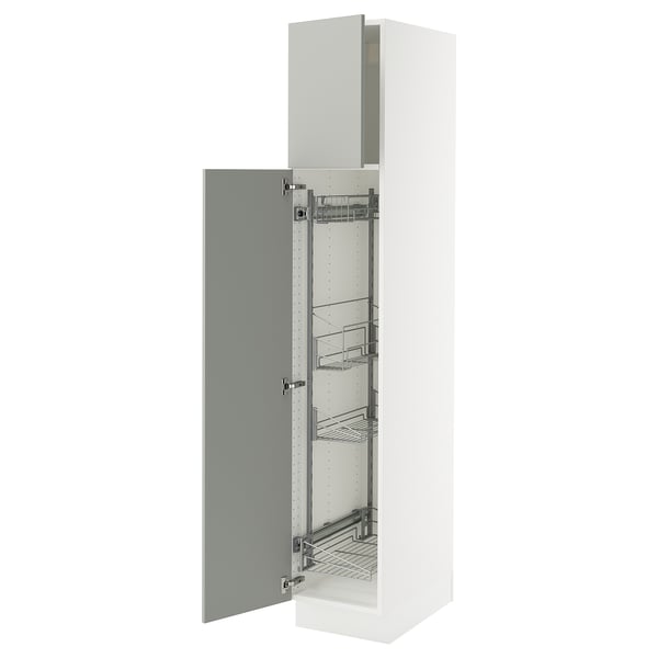 SEKTION High cabinet/pull-out int fittings, white/Havstorp light gray, 15x24x80 "