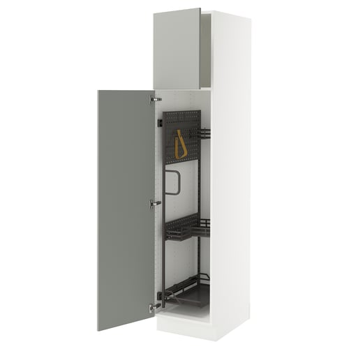 SEKTION kitchen cabinet in light grey with adjustable shelves and slow-close door.