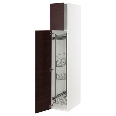 SEKTION High cabinet/pull-out int fittings, white/Lerhyttan black stained, 15x24x80 "