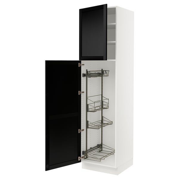 SEKTION High cabinet/pull-out int fittings, white/Lerhyttan black stained, 24x24x90 "