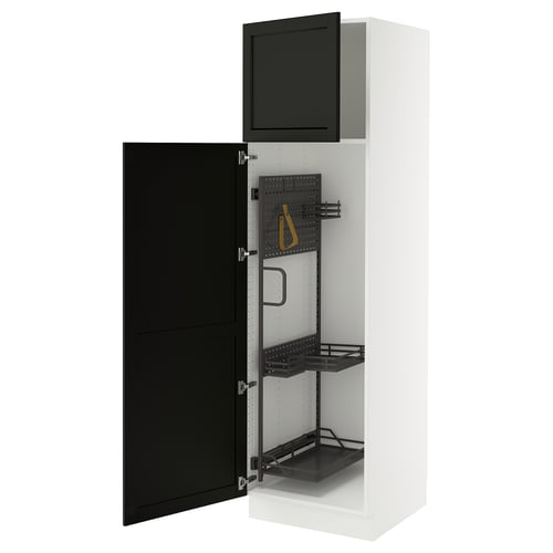 SEKTION kitchen cabinet in black with white interior, adjustable shelves, and damper hinges.