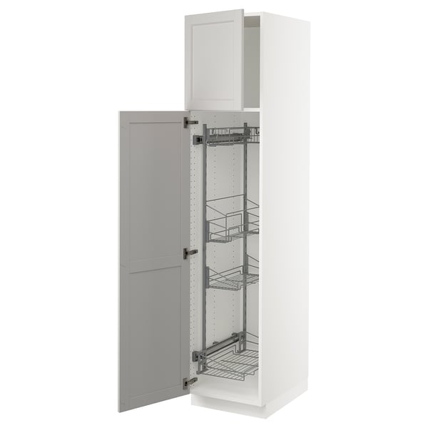 SEKTION High cabinet/pull-out int fittings, white/Lerhyttan light gray, 18x24x80 "