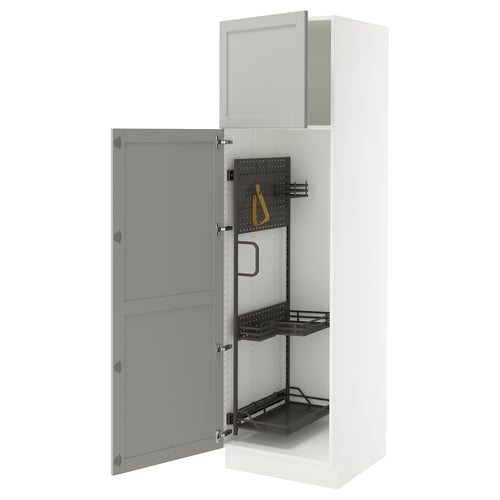 SEKTION white kitchen cabinet with grey lerhyttan doors, bevelled edges, removable hinges, adjustable shelves.
