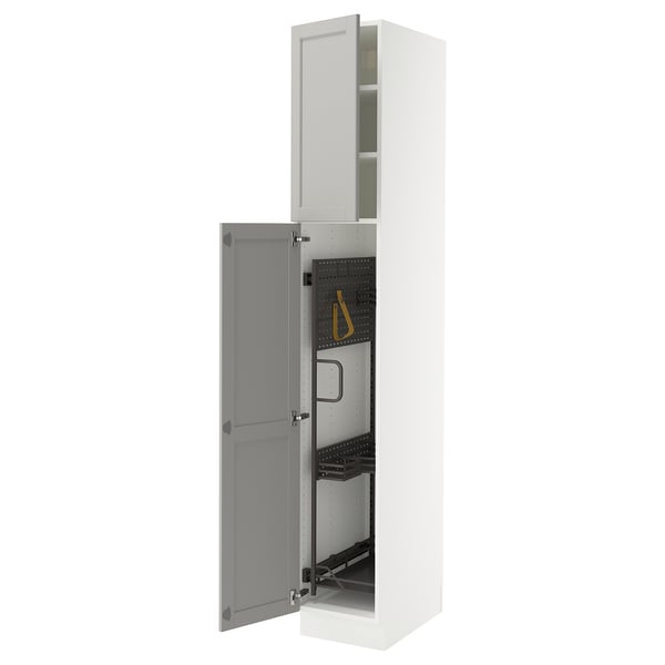 SEKTION High cabinet/pull-out int fittings, white/Lerhyttan light gray, 15x24x90 "