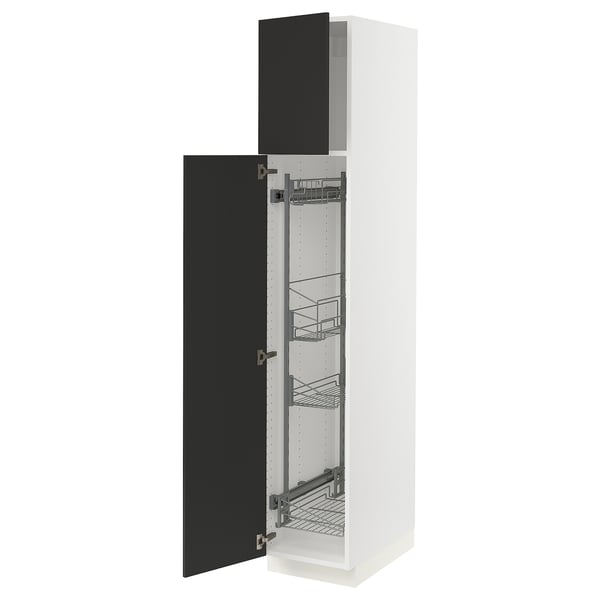 SEKTION High cabinet/pull-out int fittings, white/Nickebo matte anthracite, 15x24x80 "