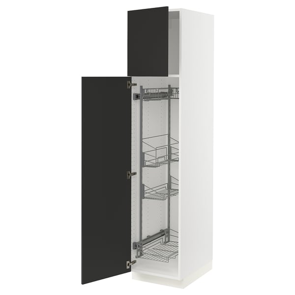 SEKTION High cabinet/pull-out int fittings, white/Nickebo matte anthracite, 18x24x80 "