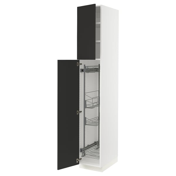SEKTION High cabinet/pull-out int fittings, white/Nickebo matte anthracite, 15x24x90 "