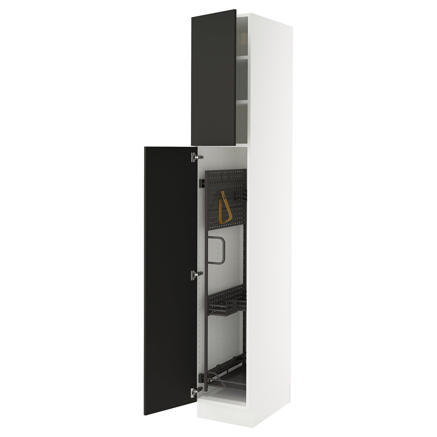 SEKTION high cabinet/pull-out int fittings, white/Nickebo matte