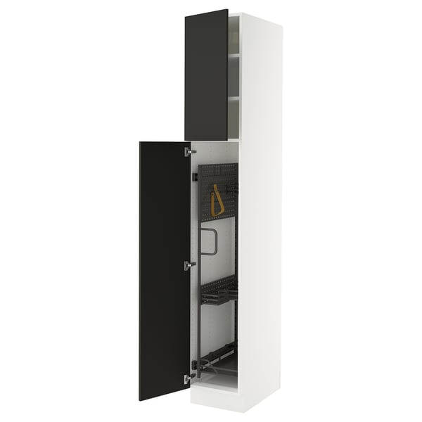 SEKTION High cabinet/pull-out int fittings, white/Nickebo matte anthracite, 15x24x90 "