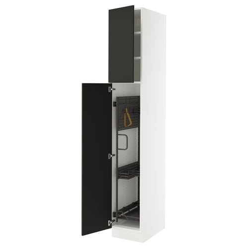 SEKTION kitchen cabinet - white with black doors, adjustable shelves, soft-close hinges.