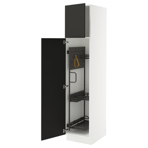 SEKTION kitchen cabinet, white with black doors, adjustable shelves, soft-close hinge, modern, sturdy.