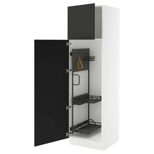 Modern black and white kitchen cabinet with adjustable shelves and styled storage, part of the SEKTION system.