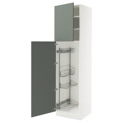 SEKTION High cabinet/pull-out int fittings, white/Nickebo matte grey-green, 24x24x90 "