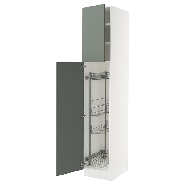 SEKTION High cabinet/pull-out int fittings, white/Nickebo matte grey-green, 18x24x90 "