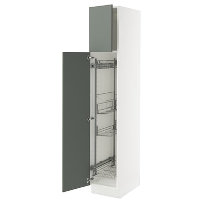 SEKTION High cabinet/pull-out int fittings, white/Nickebo matte grey-green, 15x24x80 "