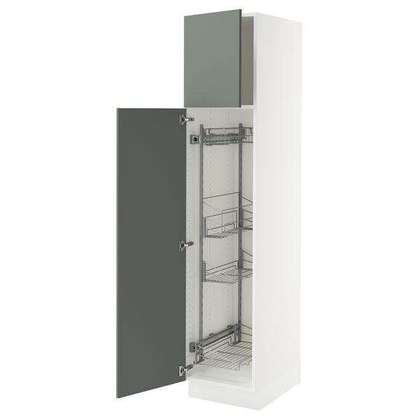 SEKTION High cabinet/pull-out int fittings, white/Nickebo matte grey-green, 18x24x80 "