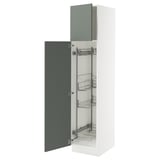 SEKTION High cabinet/pull-out int fittings, white/Nickebo matte grey-green, 18x24x80 "