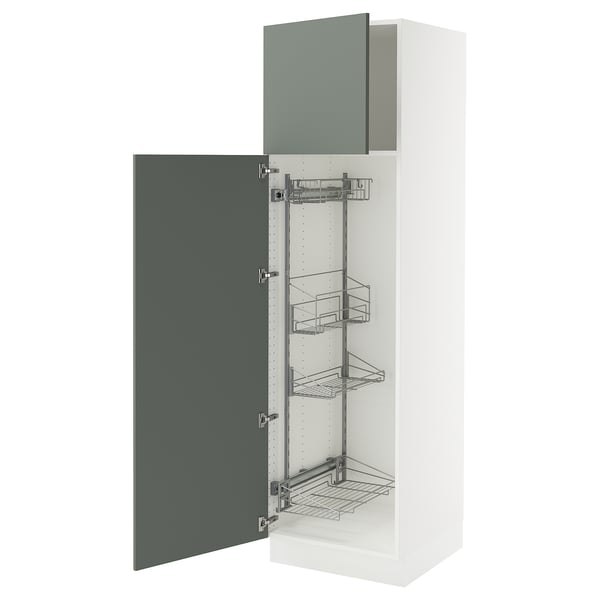 SEKTION High cabinet/pull-out int fittings, white/Nickebo matte grey-green, 24x24x80 "